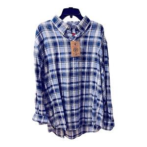 Men's IZOD Blue Plaid Long Sleeve Casual Button Up Size Extra Large, NWT